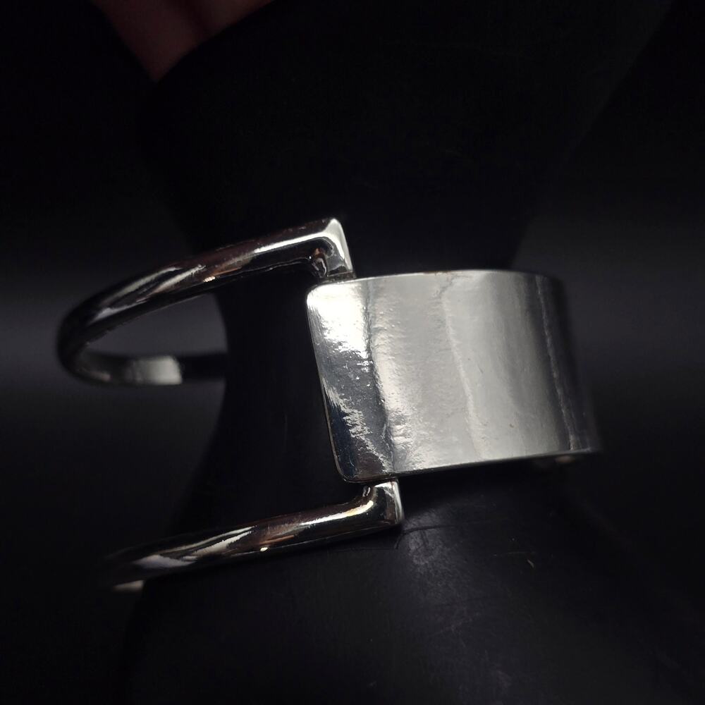 Chico's Silver Tone Bangle Bracelet Hinged Clamper Modernist Geometric NWT